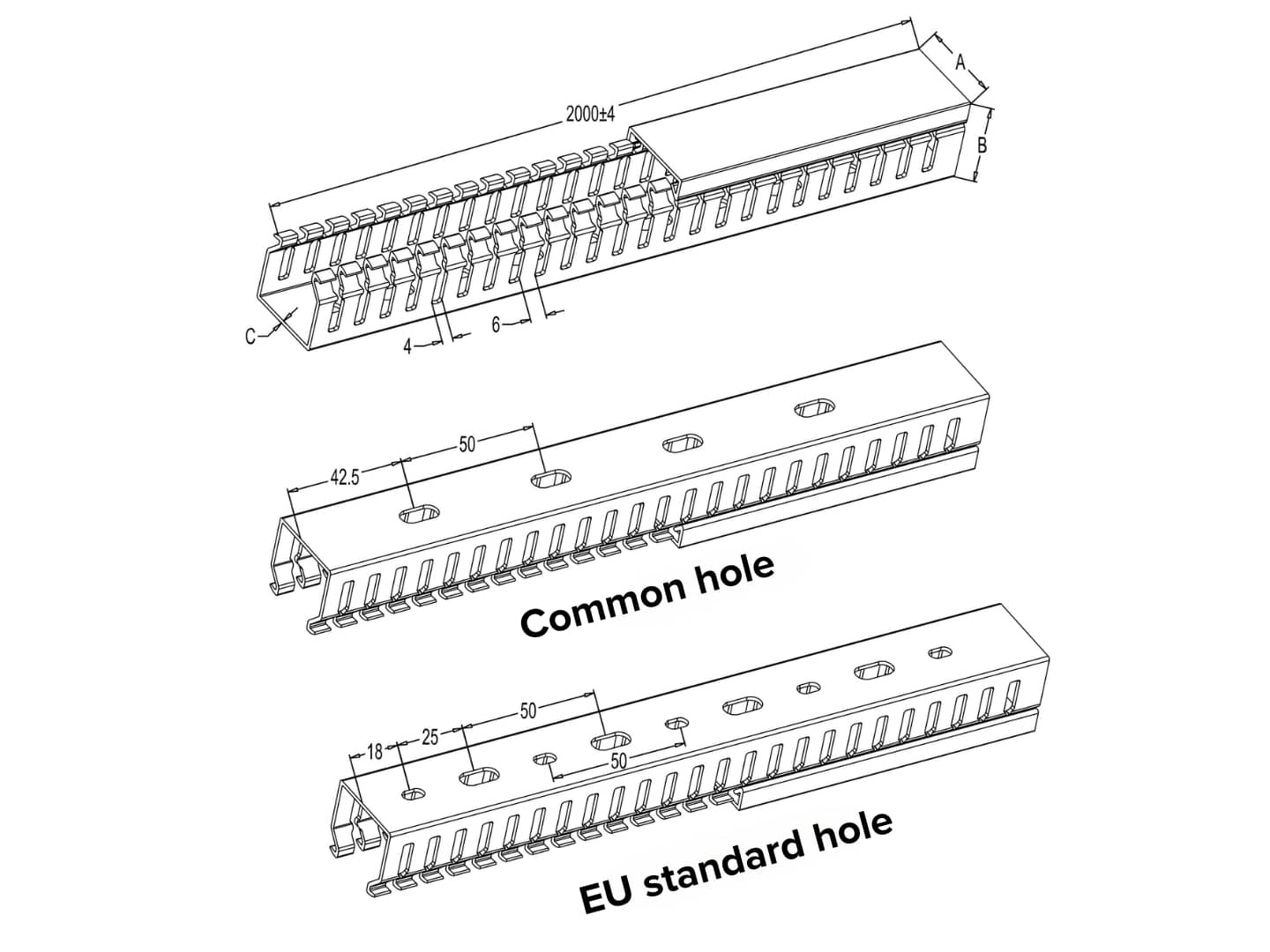 Slot Wiring Duct A 16mm 75mm High drawing details